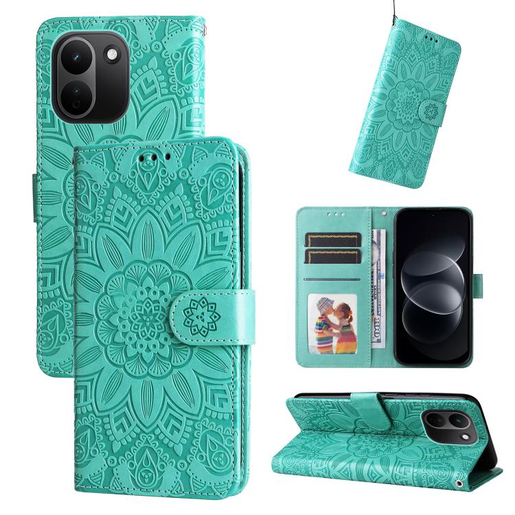 Peněženkové pouzdro Embossing Pattern Slunečnice zelené – Xiaomi Redmi Note 17 Pro Max | Levné Kryty | Levné Kryty | Levné Kryty