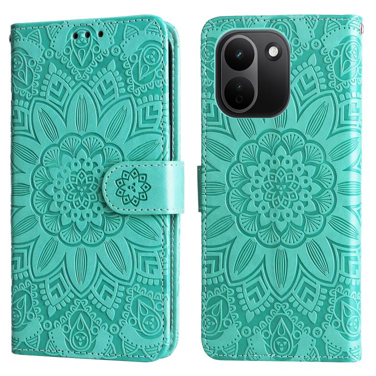 Peněženkové pouzdro Embossing Pattern Slunečnice zelené – Xiaomi Redmi Note 17 Pro Max | Levné Kryty | Levné Kryty | Levné Kryty