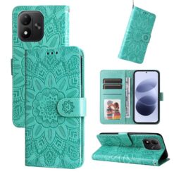 Alternative view of Peněženkové pouzdro Embossing Pattern Slunečnice zelené – Xiaomi Redmi Note 17 / Redmi Note 17 5G
