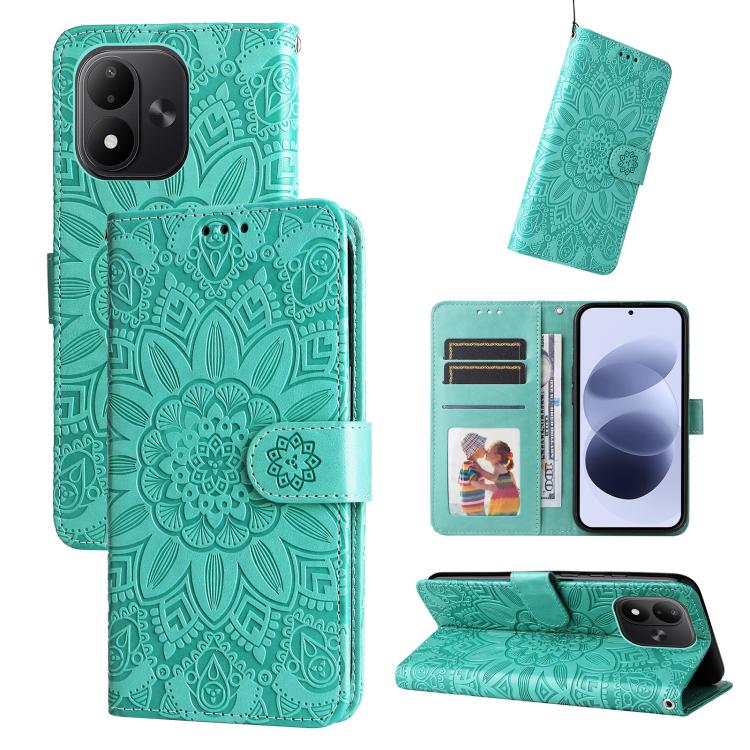 Peněženkové pouzdro Embossing Pattern Slunečnice zelené – Xiaomi Redmi Note 17 / Redmi Note 17 5G | Levné Kryty | Levné Kryty | Levné Kryty