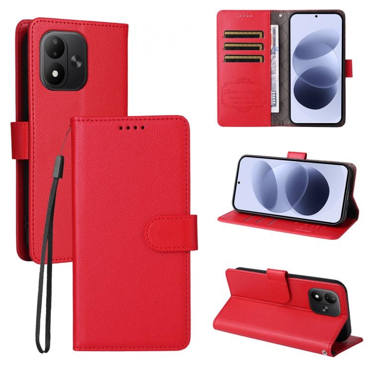 Peněženkové pouzdro Litchi červené – Xiaomi Redmi Note 17 / Redmi Note 17 5G | Levné Kryty | Levné Kryty | Levné Kryty