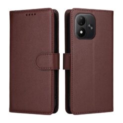 Peněženkové pouzdro Litchi hnědé – Xiaomi Redmi Note 17 / Redmi Note 17 5G | Levné Kryty | Levné Kryty | Levné Kryty