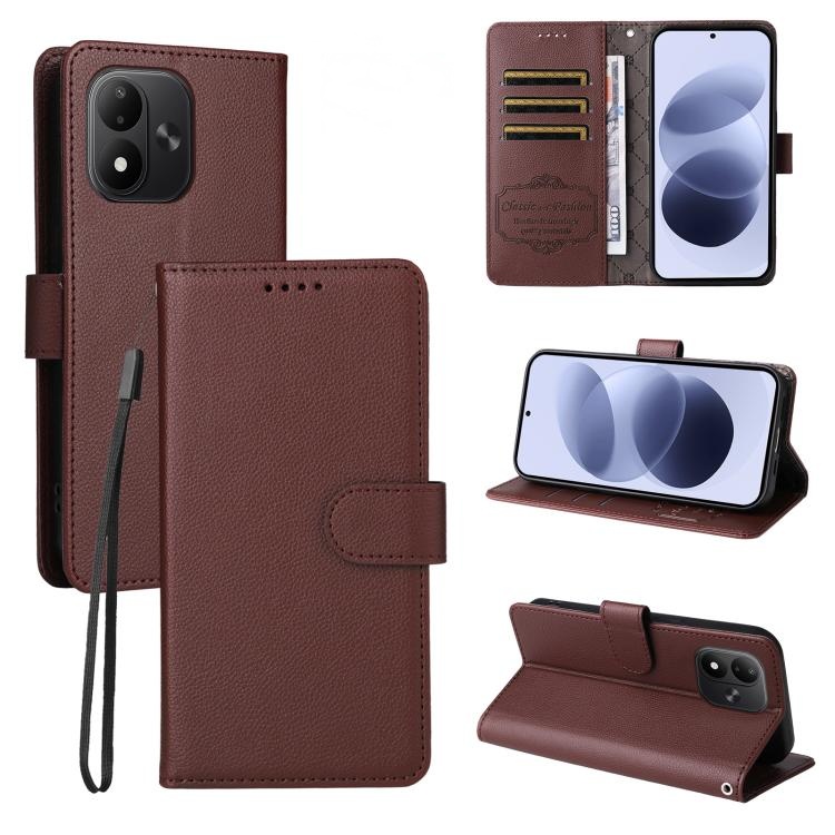 Peněženkové pouzdro Litchi hnědé – Xiaomi Redmi Note 17 / Redmi Note 17 5G | Levné Kryty | Levné Kryty | Levné Kryty